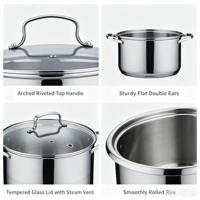 Ensemble de 2 casseroles de luxe écologiques en acier inoxydable, compatibles induction, sans revêtement, lavables au lave-vaisselle américain