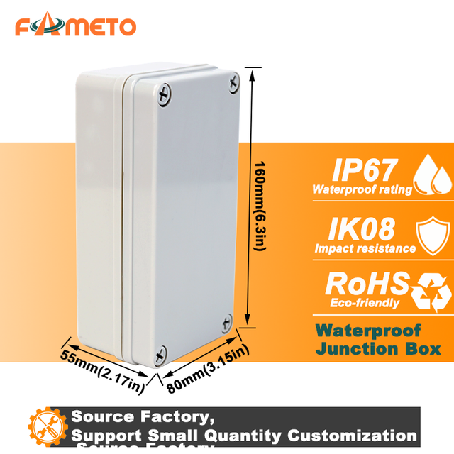 160*80*55mm Circuit Board Junction Box ABS Plastic Low-Voltage Electrical Distribution Box IP67 Waterproof OEM ODM FAMETO