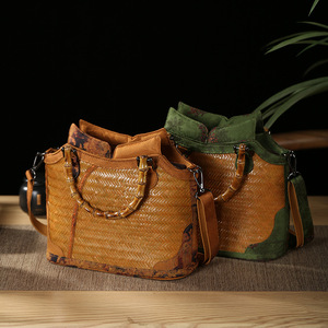 Handmade Bamboo Woven Crossbody Bag Casual Tote Eco Friendly Women's Handbag Artistic Storage Bag Retro Style - Product Image 4