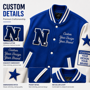 Chaqueta Varsity <span class=keywords><strong>de</strong></span> Lana Azul Rey con Logotipo Personalizado para <span class=keywords><strong>Hombre</strong></span>, Mangas <span class=keywords><strong>de</strong></span> <span class=keywords><strong>Cuero</strong></span> Crema, Chaqueta Letterman con Parche <span class=keywords><strong>de</strong></span> Chenilla Bordado, Chaqueta <span class=keywords><strong>de</strong></span> Béisbol - Product Image 4