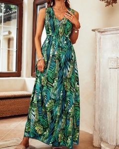 Vestido verde con tirantes en <span class=keywords><strong>la</strong></span> espalda y estampado tropical para mujer - Product Image 3