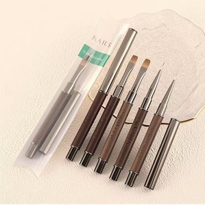 Pinceau à ongles en nylon Kolinsky, plat, carré, rond, manche en bois, pour dessin de lignes, fleurs, manucure, salon, peinture, photothérapie, outil d'art des ongles - Product Image 4