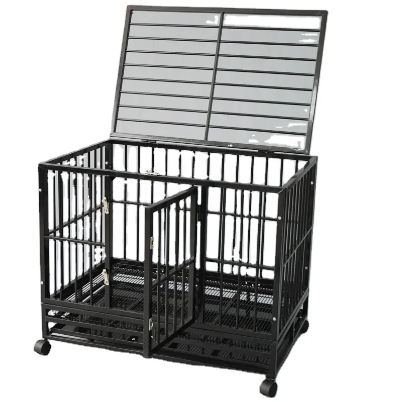 36" 42" 48" Dog Crate Kennel - Heavy Duty Black Pet Cage Playpen with Metal Tray Pan