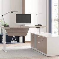 Bureau de direction moderne en forme de L à double moteur réglable en hauteur, cadre en acier inoxydable, espace de travail ergonomique, confortable et personnalisable