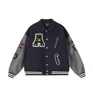 Blouson universitaire unisexe américain en <span class=keywords><strong>polaire</strong></span> épaisse avec broderie de lettres – Nouvelle tendance <span class=keywords><strong>nationale</strong></span> pour le printemps, l'automne et l'hiver – Coupe ample - Product Image 1