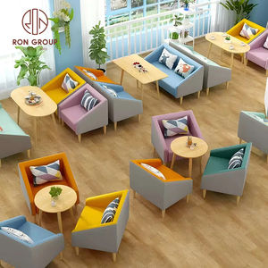 ชุดเฟอร์นิเจอร์ร้านอาหารทันสมัยโซฟาหนังหลากสีพร้อมโต๊ะกาแฟหินอ่อนทรงกลมและกรอบไม้สำหรับร้านกาแฟ - Product Image 2