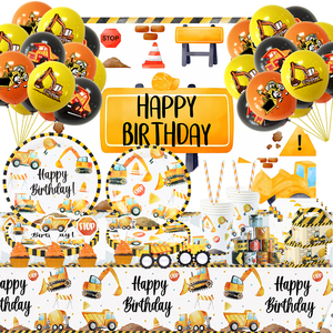 Décorations de fête d'<span class=keywords><strong>anniversaire</strong></span> sur le thème de la construction, vaisselle jetable en papier, assiettes, gobelets, nappes, décorations de gâteau sur le thème de la voiture, ballons de fête - Product Image 1