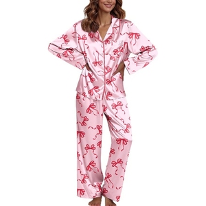 Bedruckte Pyjamas Satin-Pyjama-Set Weiche Loungewear für Damen 2-teiliges Kurzarm-Schlafanzug-Set Bequeme Nachtwäsche - Product Image 6