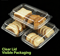 Contenitore in Plastica Trasparente PET per Alimenti con Coperchio a Cerniera, 3 Scomparti, Personalizzabile, per Asporto di Prodotti da Forno