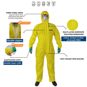 <span class=keywords><strong>Combinaison</strong></span> <span class=keywords><strong>de</strong></span> protection jaune en PE Type-6 avec <span class=keywords><strong>double</strong></span> fermeture éclair, en tissu sergé et poignets renforcés pour la sécurité au <span class=keywords><strong>travail</strong></span> - Product Image 2