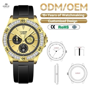 Montre automatique avec mouvement Miyota 8217, logo personnalisé OEM, bracelet en silicone noir, boîtier doré, lunette sertie de diamants, montre mécanique - Product Image 1