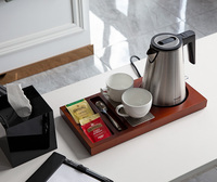 Set Nampan Ketel Listrik Tanpa Kabel untuk Hotel, 0.8L, Baja Anti Karat, untuk Teh & Kopi, dengan Alas Putar 360 Derajat