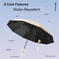 Parapluie réfléchissant à 10 baleines avec poignée annulaire, pliage inversé automatique, logo personnalisé, pour adultes, trajets quotidiens, voyage et vente en gros