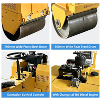 Compacteur routier vibrant à double tambour de 1 tonne, mini-rouleau compresseur diesel autoporté à direction hydraulique pour la construction sur divers types de routes