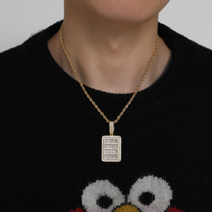 hip-hop <b>cross</b>-border jewelry necklace, men's copper inlaid zircon, rectangular shield pendant <b>chain</b>. - Product Image 3