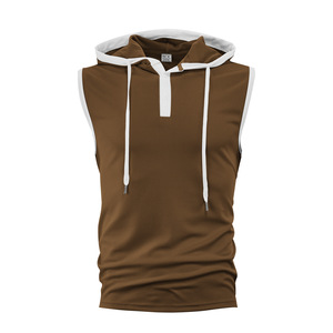 Nouveau Gilet de Sport Grande Taille Personnalisé pour Homme – Séchage Rapide, Couleur Unie, Sans Manches, à Capuche – Idéal Été - Product Image 4