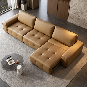 Sofá Seccional Moderno en Forma de L de Cuero Genuino con Respaldo Acolchado y Patas de Metal para Sala de Estar - Product Image 5