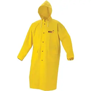 Jas hujan tugas berat kustom untuk dewasa, jas hujan tahan air PVC awet kuning satu potong, mantel hujan dengan pita reflektif