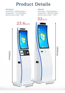 23.6 32 Inch Self Service Order Payment Curved Touch Screen Kiosk Barcode Scanner Kiosk For Chain Store Restaurant