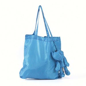 Design Wholesale Checkered Waterproof Fabric Bear Shopping <b>Foldable</b> Storage Tote <b>Bag</b> - Product Image 4
