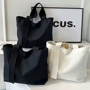 Custom Simple Casual <b>Large</b> Capacity Beige Black Cotton Canvas Shoulder <b>Gift</b> Tote Shopping <b>Bag</b> with Handle Printing Logo - Product Image 2