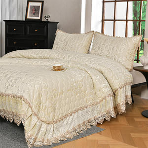 Ensemble de literie 3 pièces de luxe sur mesure OEM ODM, style européen, dentelle à volants, broderie jacquard, housse adaptée avec taies d'oreiller - Product Image 5