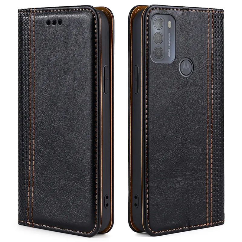 Business TPU PU leather Grid Texture mobile phone cases for Motorola G50 G31 G41 E20 E30 E40 G60S phone bags with card slot
