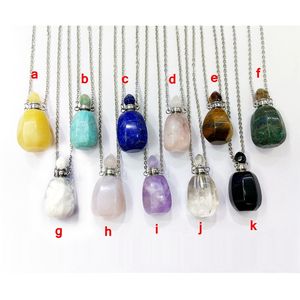 Bouteilles de parfum en pierre précieuse naturelle polie, bouteille de parfum plaquée or, collier, flacon de parfum, flacon d'huile essentielle, bijoux - Product Image 1