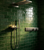 Système de douche thermostatique encastré HONGDEC en nickel brossé avec étagère de rangement, douche pluie, cascade, douche à main