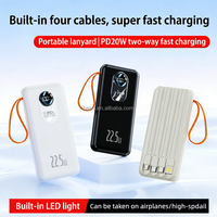 Batterie externe portable de voyage 10000 mAh avec double câble USB, charge ultra rapide PD 22,5 W, ultra-mince pour téléphone portable