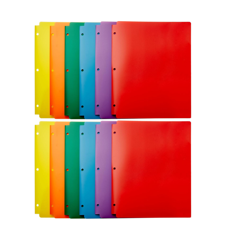 Assorted Color Plastic 3-Hole Punch Folders with 2 Pockets 8.5 X 11 Inches Pack of 6-Office Stationery Expanding Binder A6 Size