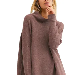 FYB 캐주얼 순수 디자인 여성 니트 풀오버 스웨터 겨울 따뜻한 거북이 목 특대 니트 긴 표준 겨울 드레스