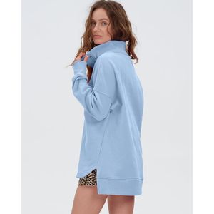 FOXA Womens Oversized Sweatshirt <b>Henley</b> Neck Button Front Long Sleeve Pullover Casual Fall Winter Fashion <b>Top</b> - Product Image 4