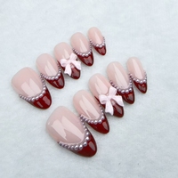 Ongles artificiels purement faits à la main Arc de perles françaises Ongles à presser réutilisables de haute qualité