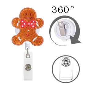 Porta credenciales retráctiles con parches bordados con temática navideña, diseños de muñeco de nieve, hombre de jengibre, Papá Noel, reno, árbol y campana - Product Image 2