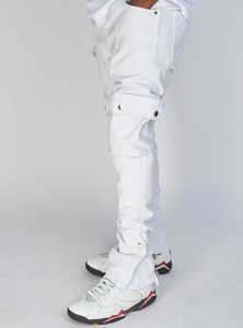 Custom Multi-Bolsillo <span class=keywords><strong>Cargo</strong></span> <span class=keywords><strong>Jeans</strong></span> Skinny Blanco Stacked <span class=keywords><strong>Jeans</strong></span> Hombres - Product Image 5
