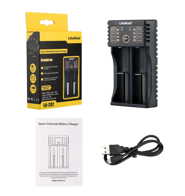 LiitoKala Lii-202 Universal 18650 Battery Charger Dual Slot Smart Li Ion NiMH USB Charger 21700 26650