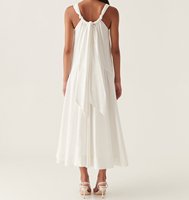 Robe d'été élégante blanche sans manches, mi-longue, en lin et coton naturel tissé, respirante et décontractée pour femme