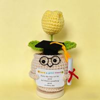 Pot Bunga Topi Wisuda Rajutan Crochet Buatan Tangan dari Benang Rajut, Hadiah untuk Mahasiswa, Ornamen