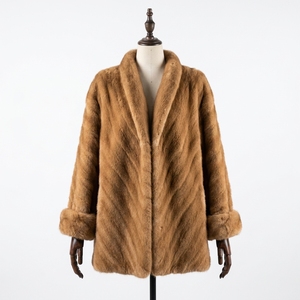 <span class=keywords><strong>Abrigo</strong></span> de invierno casual para mujer, cortavientos, de visón auténtico, con capucha de poliéster, puños enrollables y cuello plegable, color Toffee Gold Chevron. - Product Image 1