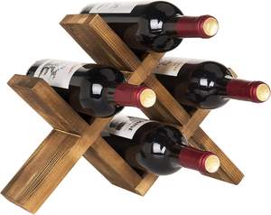 4-Bottle Rustic Brown <strong>Wood</strong> Wine Rack for <strong>Countertop</strong> Brushed Country Rustic Style, Compact Storage for Kitchen, Bar, Dining Room - Product Image 3