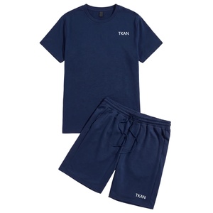Conjunto deportivo de dos piezas para hombre con logotipo personalizado, camiseta de manga corta y pantalones cortos con cordón, estilo casual, precio bajo, para verano. - Product Image 1
