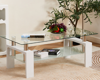 Table basse moderne minimaliste en verre trempé, design à double niveau, idéale pour les petits appartements, salons, bureaux et locations.