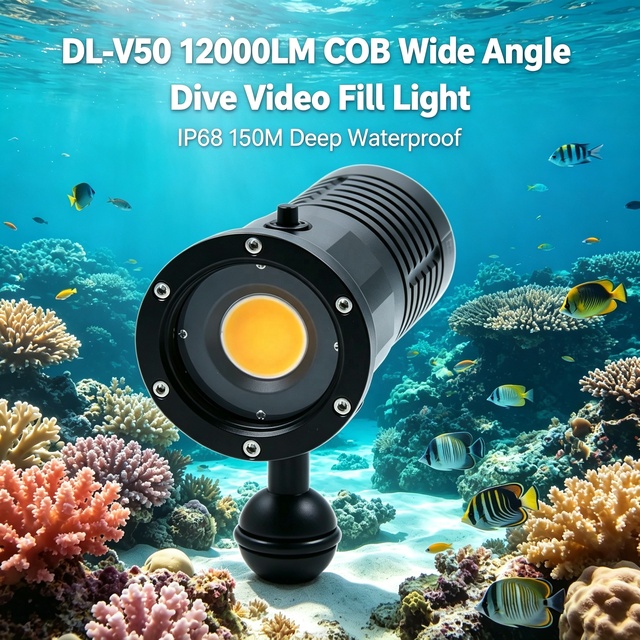 12000LM COB CIR90 Wide Angle Dive Video Light IP68 150M Waterproof Rechargeable Underwater Fill Light Scuba Photography