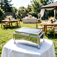 Luxuriöses Chafing Dish Set aus Silber mit Glasfenster für Restaurants, Buffets und Hotels – Speisenwärmer für Catering