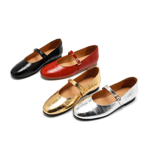 Ballerines plates en cuir effet croco pour femmes, avec bride à boucle, chaussures décontractées - Product Image 3