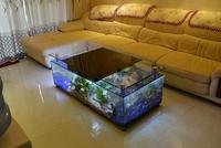 Table basse aquarium moderne de luxe en verre acrylique carré avec emballage en boîte pour usage extérieur
