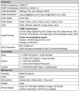 Bộ chia tín hiệu <span class=keywords><strong>HDMI</strong></span> 8K Bộ chia tín hiệu âm thanh 1x2 Bộ chia tín hiệu <span class=keywords><strong>HDMI</strong></span> 1x2 48Gbps Bộ chia video <span class=keywords><strong>HDMI</strong></span> 2.<span class=keywords><strong>1</strong></span> 4K120hz 8k60hz - Product Image 6