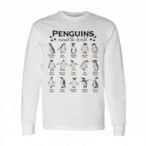 T-shirt à manches longues « Pingouins du monde entier », design éducatif pour les amateurs de pingouins - Product Image 2