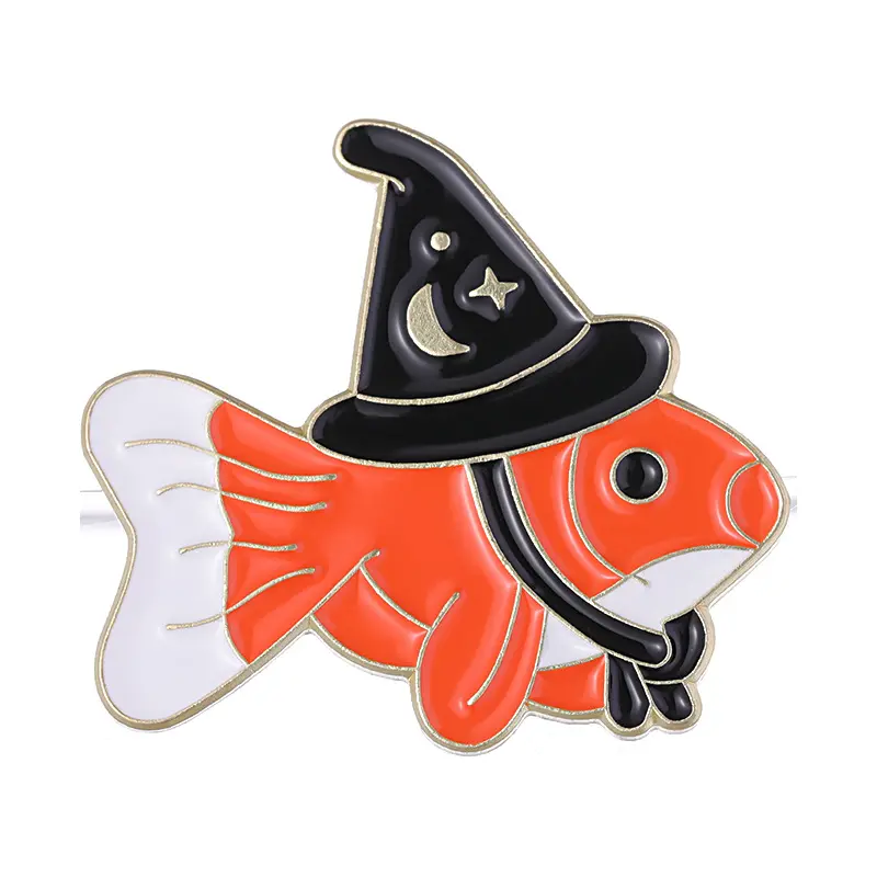 金魚エナメルピンカスタム魔女帽子ブローチシャツ襟ラペルバッジかわいい動物ウィザード